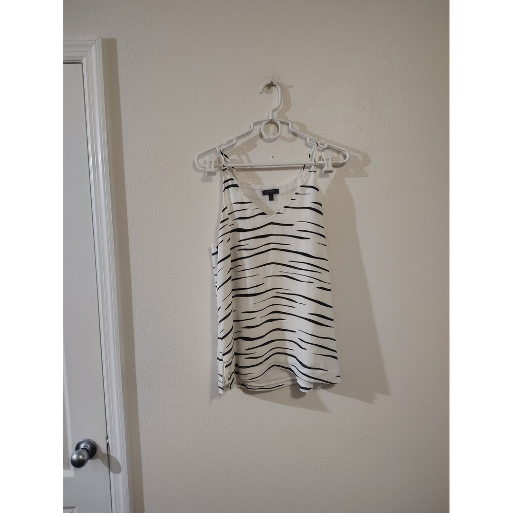 Madison Womens White Black Zebra Striped V-Neck Camisole Blouse Tank Top Large